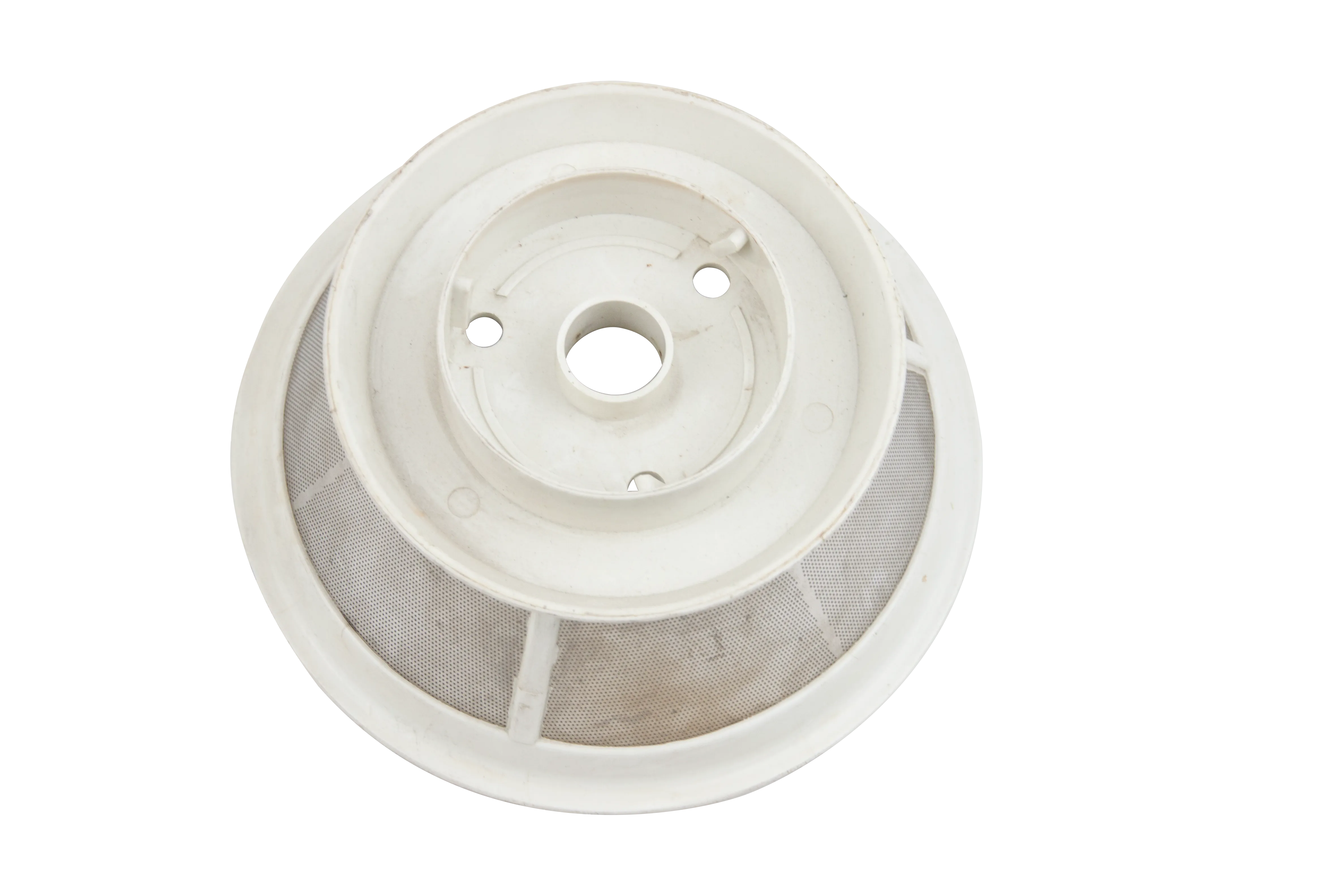 Filter component manufactured on vertical injection molding machine