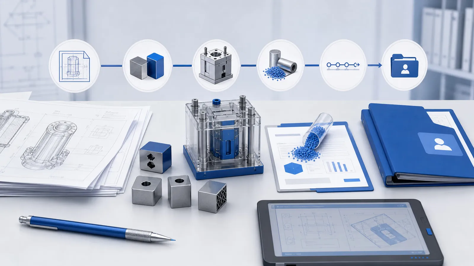 Vertical injection molding project document illustration
